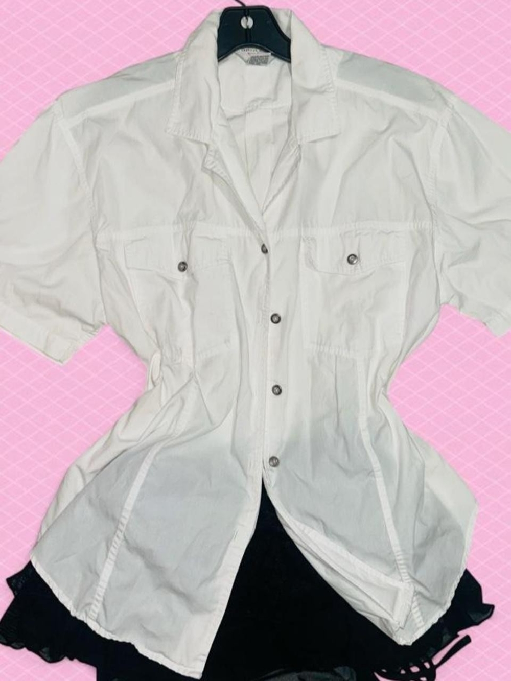 Women's White Short-Sleeve Button-Down Shirt